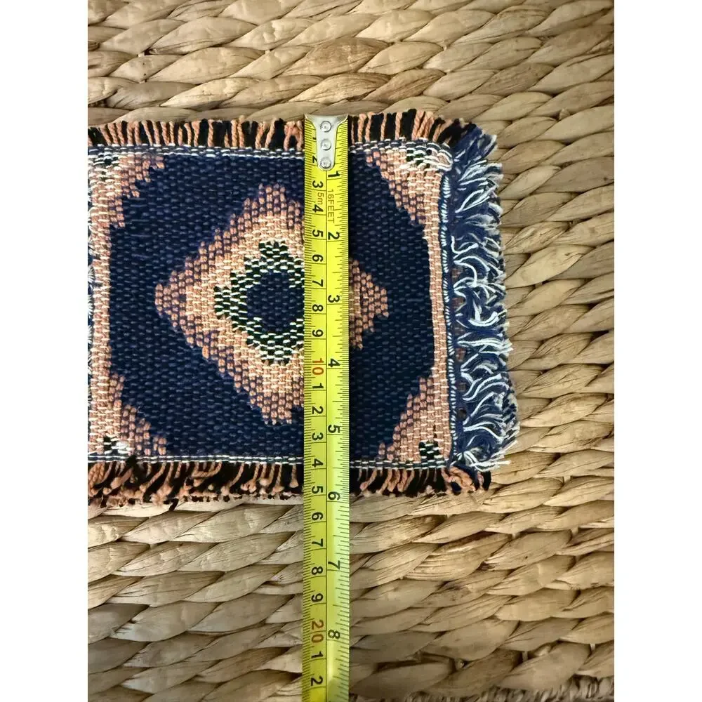Set of 6 Woven Southwestern Reversible Coasters Mug Rugs Fringe 6x6